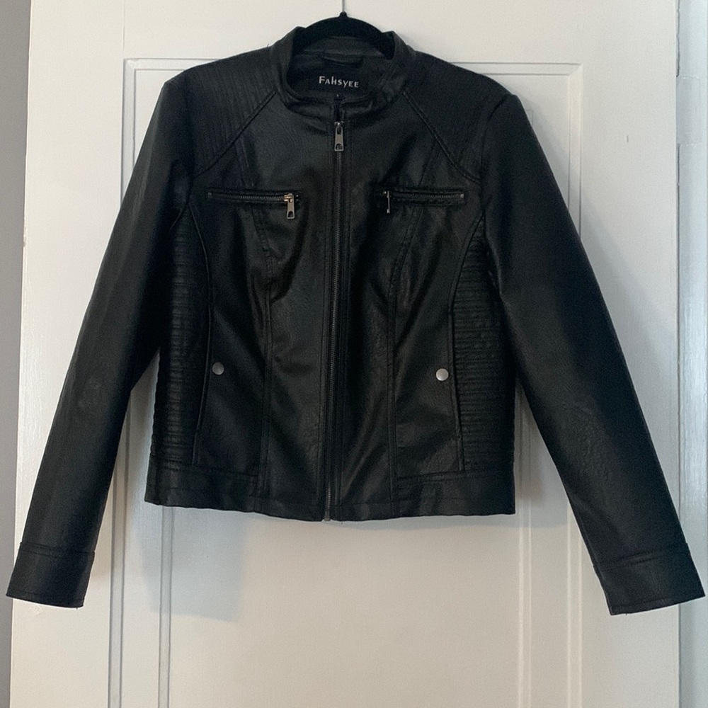 Fahsyee Faux Leather Jacket Black